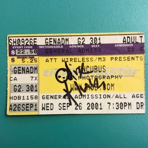 2001 Incubus autographed ticket stub Myrtle Beach House of Blues